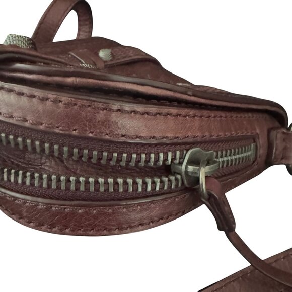 She+Lo Leather Burgundy Crossbody Shoulder Bag Adjustable Strap Flap Studded - Picture 6 of 10